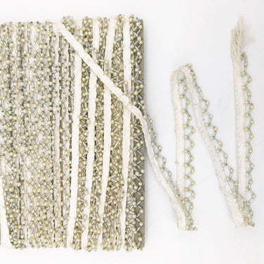 White Fringe Trim, Beaded Trim, White And Silver Beaded Trim